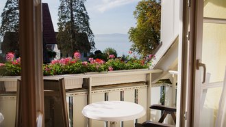 Blick auf den Bodensee vom Balkon des Hotels Seeperle aus.